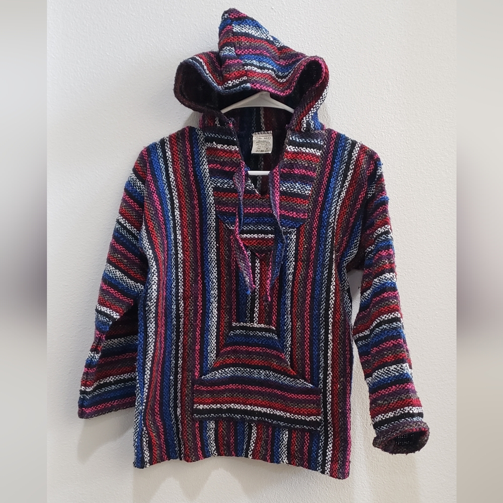 Kids hooded Baja knit  pullover sweater  kids small